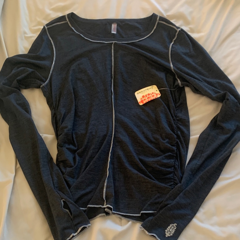 FP Movement Heather Black Long Sleeve Top with Contrast Stitching